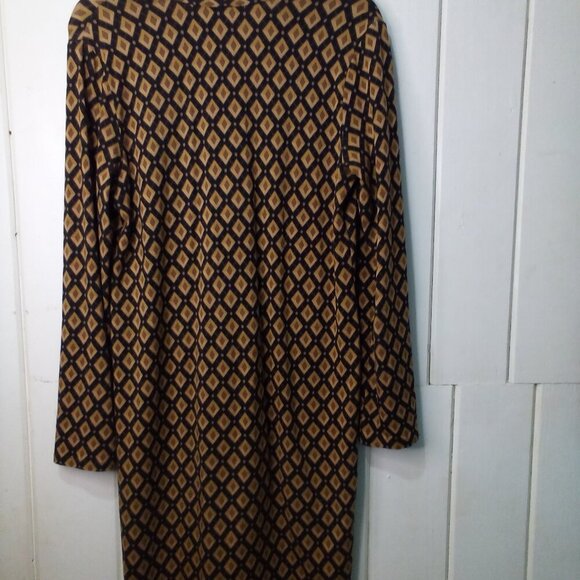 J Jill Dress Women S Long Sleeve V-Neck Stretch Pattern Brown Black - Picture 10 of 13